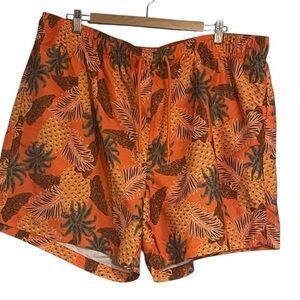 George Orange Tropical Print Men's Swim Trunks